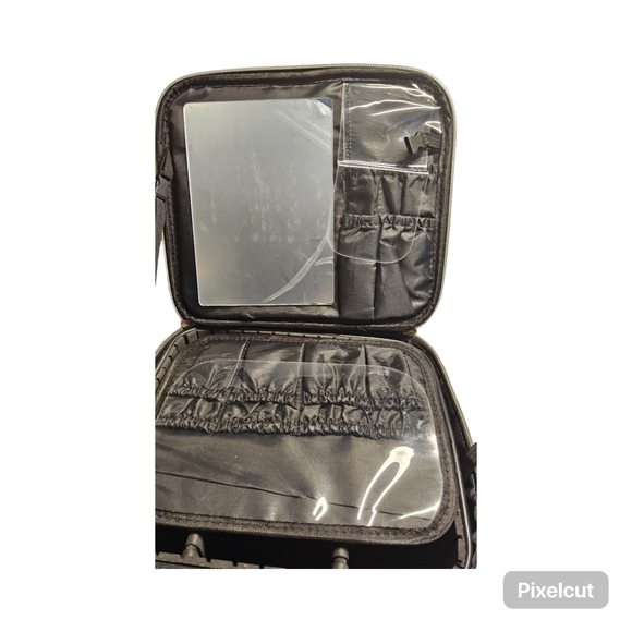 NWOT Black Woven Cosmetic Bag with mirror - Picture 7 of 8